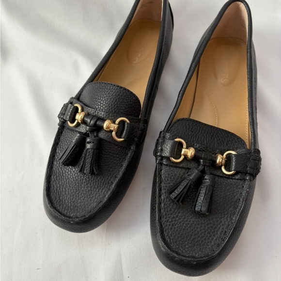 Talbots Black Leather Loafers with Gold Detailing